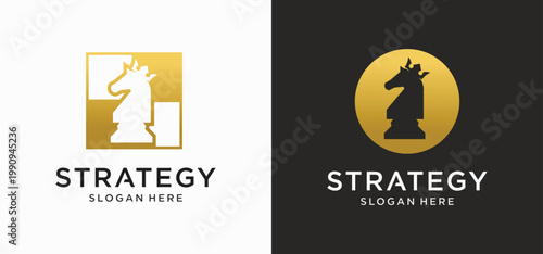 Creative Chess Strategy Logo with Geometric King and Tactical Style