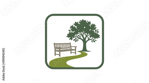 Park Bench and Tree Icon for Nature Conservation or Public Garden Signage Design Flat Vector Illustration for Outdoor Recreation