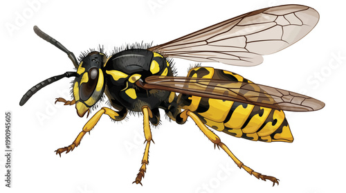 Yellow Jacket Wasp Insect Isolated on White Background for Pest Control and Entomology Education or Wildlife Nature Photography