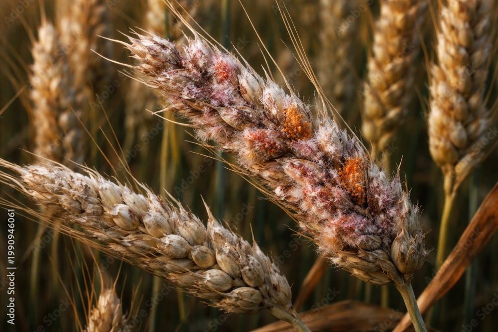 Fototapeta premium Cereal ear blight on wheat caused by fungal infection Fusarium poae