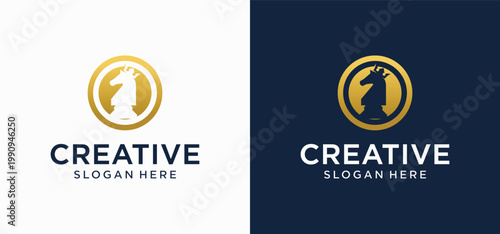Creative Chess Strategy Logo with Geometric King and Tactical Style