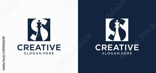 Creative Chess Strategy Logo with Geometric King and Tactical Style initial S