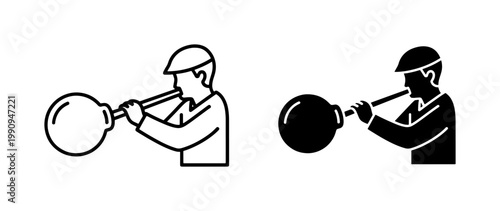 Glassblowing artisan icon set showing manual craft process