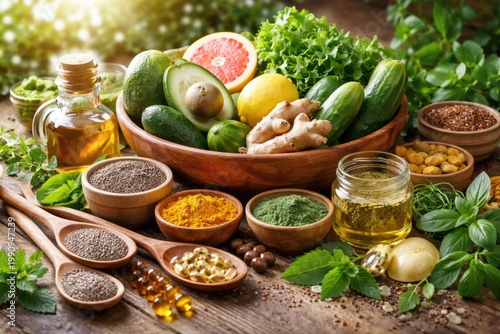 Collection of wholesome natural ingredients for effective weight loss resolutions
