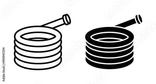 Garden Hose Reel Icon Set for Watering and Irrigation