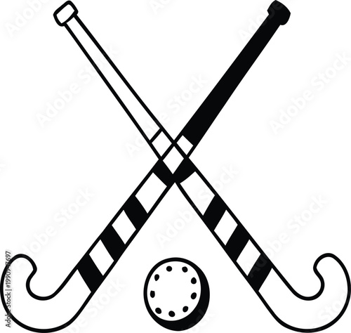  Field Hockey Sport Equipment Crossed Sticks with Ball Icon for Sports Design Athletic Competition Symbol