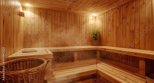 Soothing steam filled cozy wooden sauna designed for tranquil wellness
