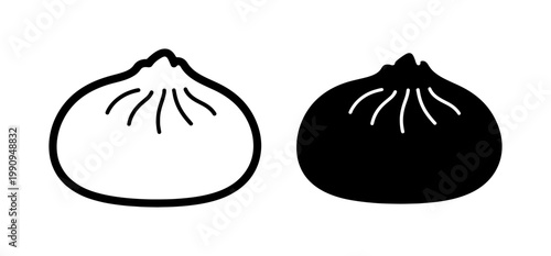 Chinese Steamed Bun Icon Set in Black and White
