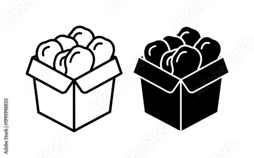 Fried Chicken Nuggets in Cardboard Box Icon Set