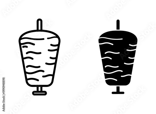 Doner Kebab Meat Skewer Outline and Silhouette Icon Set