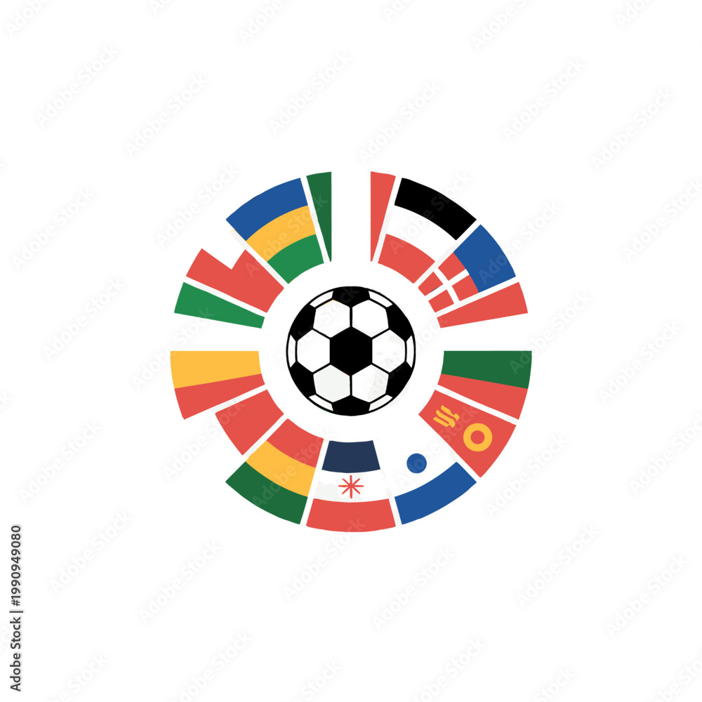 Obraz premium A football placed in the middle with the flags of the countries surrounding it.