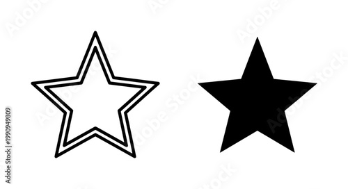 Black star outline and solid silhouette icon set