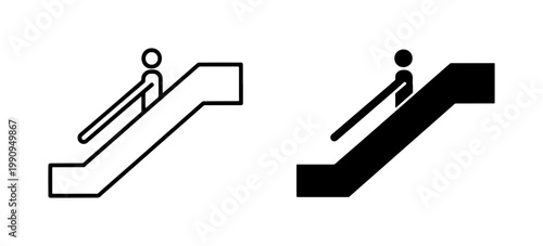 Escalator Up Icon Set with Person Silhouette
