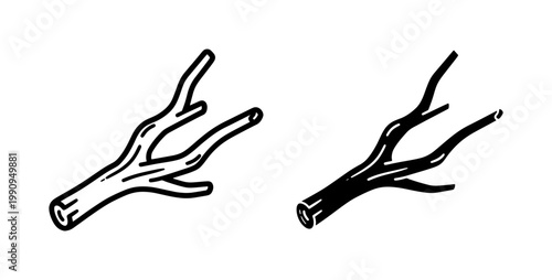 Minimalist Tree Branch Line Art and Silhouette Icon Set