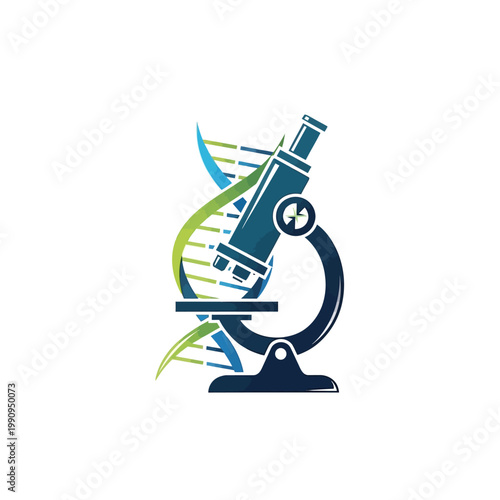 Genetic research microscope with DNA.