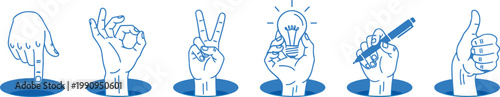 Vector hand drawn gesture, doodle sketchy illustration, sign, hand showing approve, pointing gesture