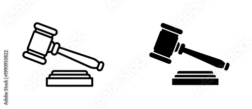 Judge Gavel and Sound Block Outline Solid Icon Set