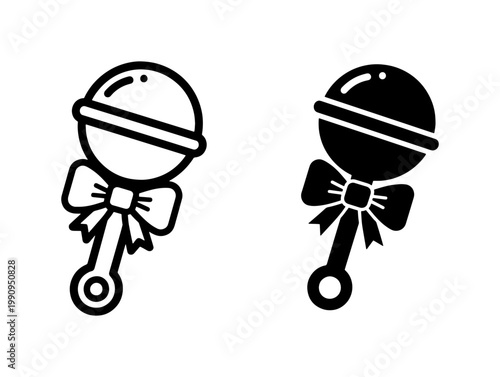 Baby rattle icon set with bow ribbon detail