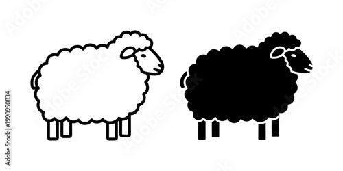 Black and White Sheep Vector Icon Set