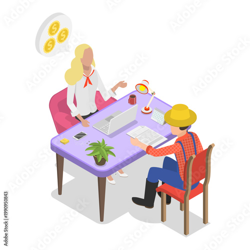 3D Isometric Flat Vector Illustration of Agricultural Loan, Business Financing Program. Item 3