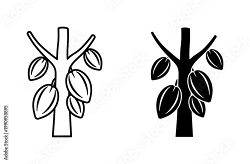 Cacao Tree Pods Icon Set in Black and White