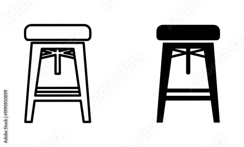 Bar stool icon set with outline and solid black style