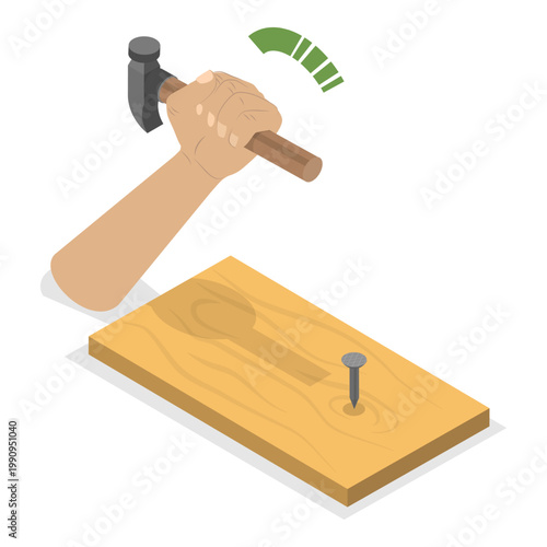 3D Isometric Flat Vector Illustration of Physics Experiment, Types Of Energy, Potential And Kinetic.. Item 1