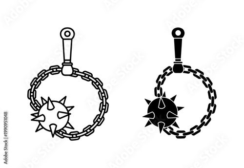 Fotografija Medieval Flail Weapon Icon Set with Spiked Ball and Chain