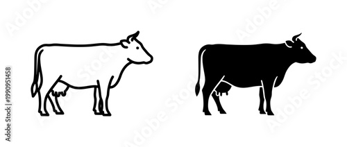 Minimalist Cow Silhouette and Outline Vector Set