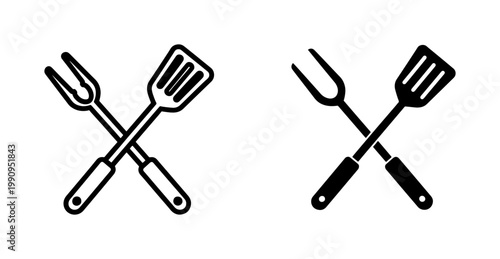 Crossed BBQ Spatula and Fork Grill Icon Set