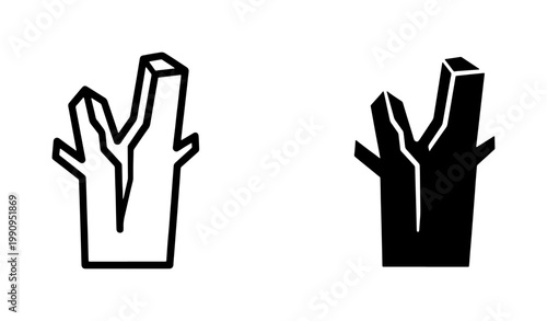 Tree stump icon set with outline and solid black silhouette