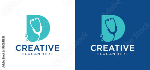 Creative D Monogram Healthcare Emblem with Cross and Wellness Symbol