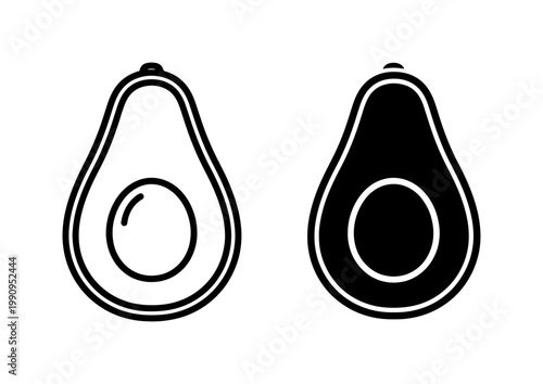 Minimalist Avocado Fruit Outline and Solid Vector Icon Set