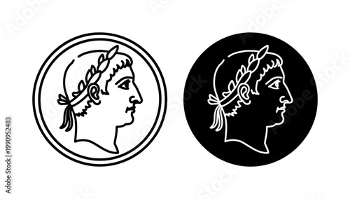 Roman Emperor Profile Icon Set with Laurel Wreath