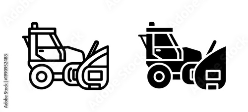 Snow blower truck icon set in outline and glyph style