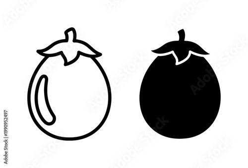 Eggplant outline and solid black silhouette icon set