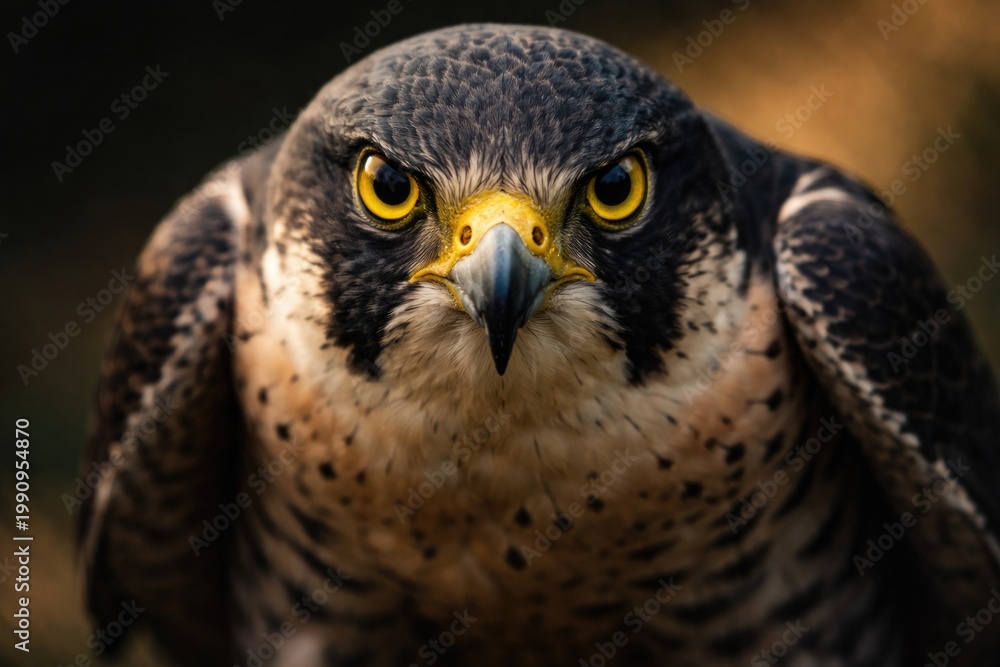 Obraz premium Close up of a wild falcon with intense yellow eyes hunting