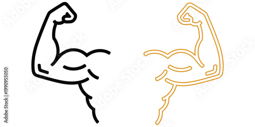 Iconic black and gold outline of a flexing bicep muscle, symbolizing strength and fitness