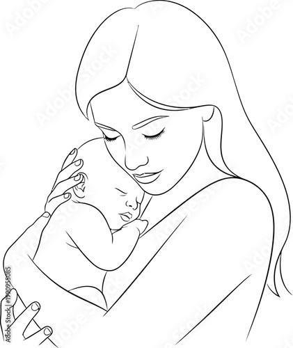 Mother tenderly cradling a newborn baby Vector
