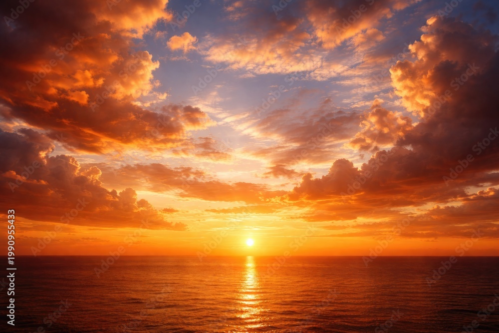 Fototapeta premium Sunset horizon featuring bright clouds and a radiant sky tone
