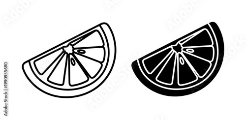 Citrus fruit slice outline and silhouette vector icons