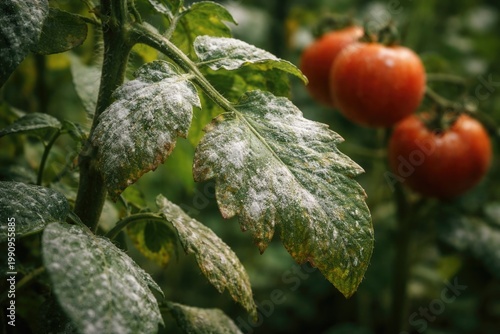 Intriguing encounter showing powdery mildew infection on healthy tomato plant leaves