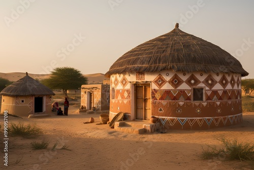 Traditional Bhunga House in Gujarat Desert Landscape, India
