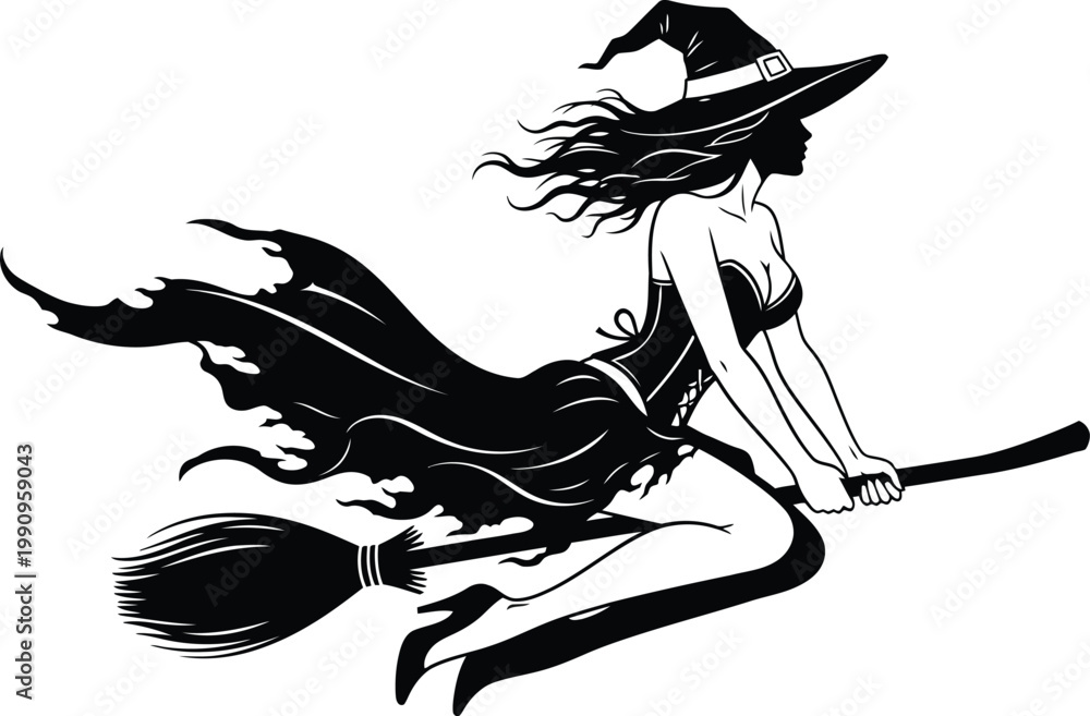Foto Witch on a broom - Halloween