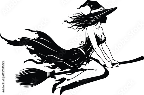 Photography Witch on a broom - Halloween