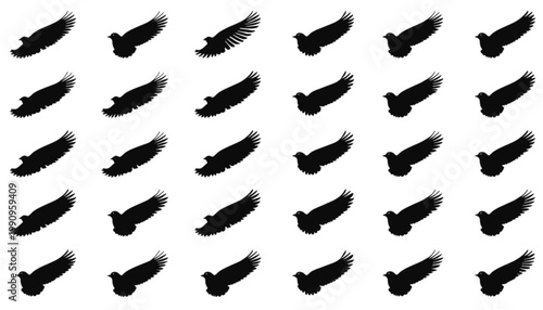 Eagles captured in a repeating sequence of flight motion silhouettes showcasing the graceful wing extension of birds in mid-air for use in professional avian animation or nature graphic layouts.