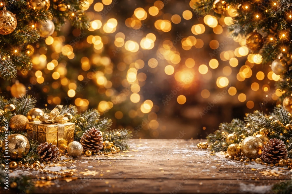 Obraz premium Festive New Year holiday scene featuring copy space and a blurred background