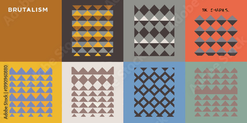 Geometric patterns in a grid inspired by brutalist design aesthetics
