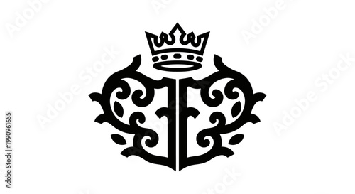 Black and white royal crest emblem.
