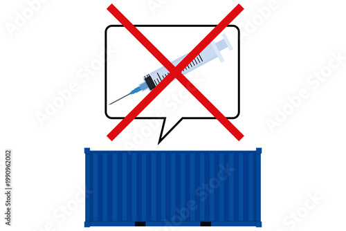 注射器とコンテナで表現する医療供給停止と物流問題のコンセプトイラスト